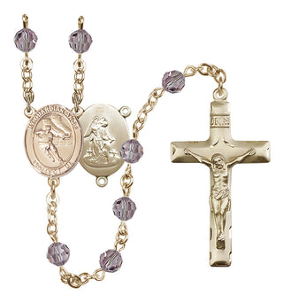 14 Karat Gold 6mm Austrian Crystal Guardian Angel/Hockey Rosary in Light Amethyst
