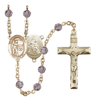 14 Karat Gold 6mm Austrian Crystal Guardian Angel/Golf Rosary in Light Amethyst