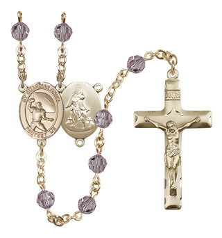 14 Karat Gold 6mm Austrian Crystal Guardian Angel/Track&Field-Women Rosary in Light Amethyst