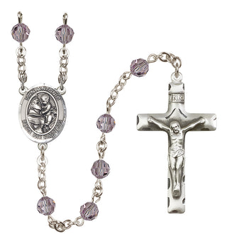 Sterling Silver 6mm Austrian Crystal San Antonio Rosary in Light Amethyst