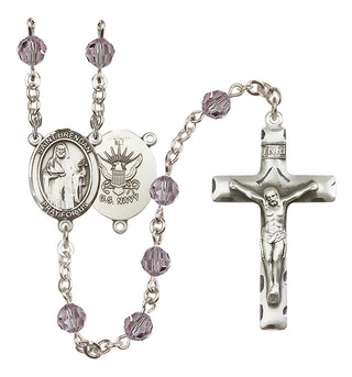 Sterling Silver 6mm Austrian Crystal Saint Brendan the Navigator/Navy Rosary in Light Amethyst