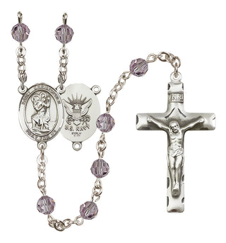 Sterling Silver 6mm Saint Christopher / Navy Rosary