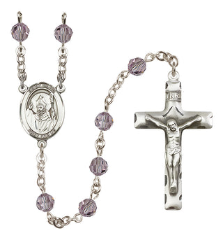 Sterling Silver 6mm Austrian Crystal Saint David of Wales Rosary in Light Amethyst