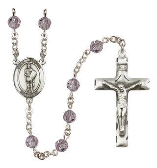 Sterling Silver 6mm Austrian Crystal Saint Florian Rosary in Light Amethyst