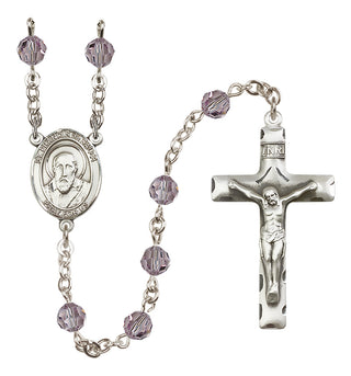 Sterling Silver 6mm Austrian Crystal Saint Francis de Sales Rosary in Light Amethyst