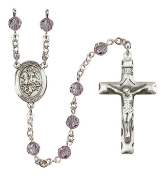 Sterling Silver 6mm Austrian Crystal Saint George Rosary in Light Amethyst