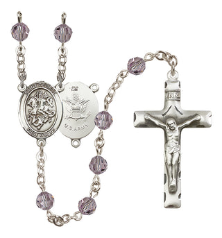 Sterling Silver 6mm Austrian Crystal Saint George / Army Rosary in Light Amethyst