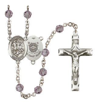 Sterling Silver 6mm Austrian Crystal Saint George / Coast Guard Rosary in Light Amethyst