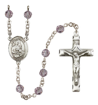 Sterling Silver 6mm Austrian Crystal Saint Gerard Majella Rosary in Light Amethyst