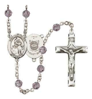 Sterling Silver 6mm Austrian Crystal Saint Joan of Arc /Coast Guard Rosary in Light Amethyst