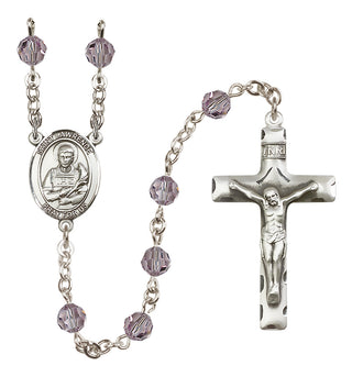 Sterling Silver 6mm Austrian Crystal Saint Lawrence Rosary in Light Amethyst