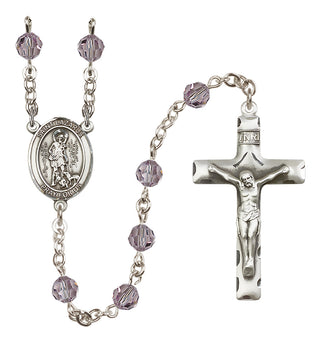 Sterling Silver 6mm Austrian Crystal Saint Lazarus Rosary in Light Amethyst