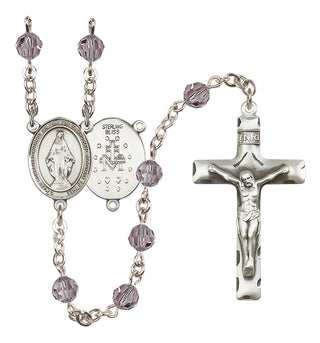 Sterling Silver 6mm Austrian Crystal Miraculous Rosary in Light Amethyst