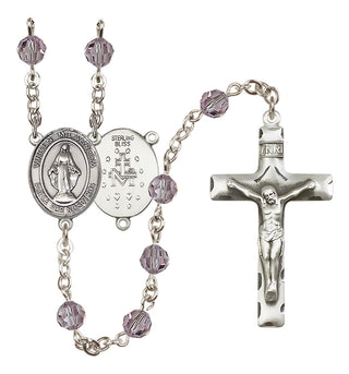 Sterling Silver 6mm Austrian Crystal Virgen Milagrosa Rosary in Light Amethyst