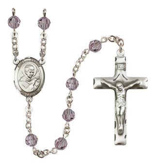 Sterling Silver 6mm Austrian Crystal Saint Robert Bellarmine Rosary in Light Amethyst
