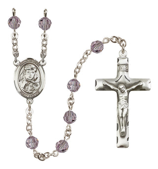 Sterling Silver 6mm Austrian Crystal Saint Sarah Rosary in Light Amethyst