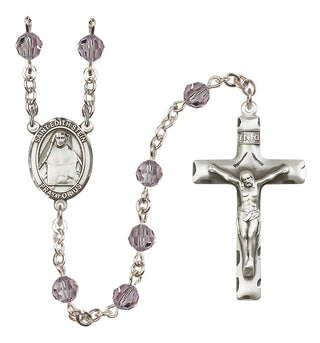 Sterling Silver 6mm Austrian Crystal Saint Edith Stein Rosary in Light Amethyst