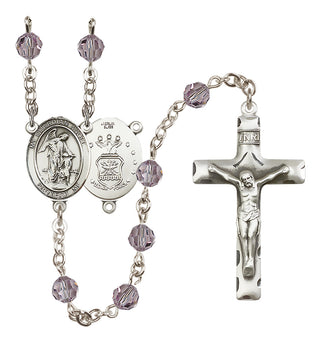 Sterling Silver 6mm Austrian Crystal Guardian Angel / Air Force Rosary in Light Amethyst