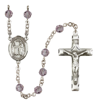 Sterling Silver 6mm Austrian Crystal Saint Valentine of Rome Rosary in Light Amethyst