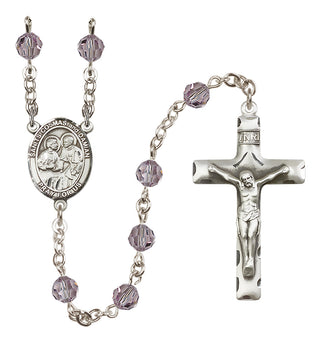 Sterling Silver 6mm Austrian Crystal Saints Cosmas & Damian Rosary in Light Amethyst