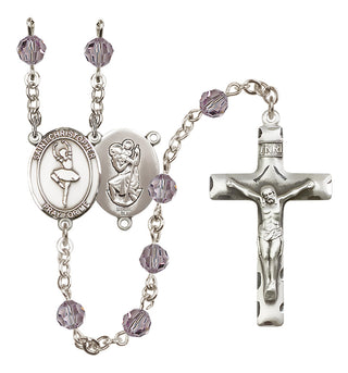 Sterling Silver 6mm Saint Christopher/Dance  Engraved Catholic Rosaries