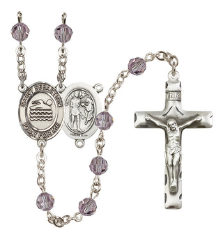 Sterling Silver 6mm Austrian Crystal Saint Sebastian/Swimming Rosary in Light Amethyst