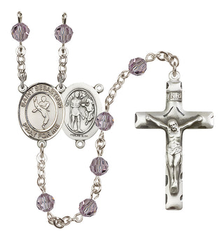 Sterling Silver 6mm Austrian Crystal Saint Sebastian/Martial Arts Rosary in Light Amethyst