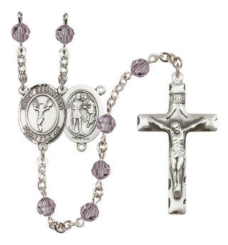 Sterling Silver 6mm Austrian Crystal Saint Sebastian/Cheerleading Rosary in Light Amethyst