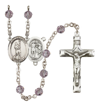 Sterling Silver 6mm Austrian Crystal Saint Sebastian/Lacrosse Rosary in Light Amethyst