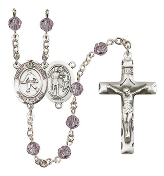 Sterling Silver 6mm Austrian Crystal Saint Sebastian/Field Hockey Rosary in Light Amethyst