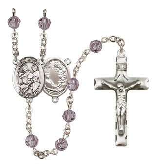 Sterling Silver 6mm Austrian Crystal Saint Cecilia / Marching Band Rosary in Light Amethyst