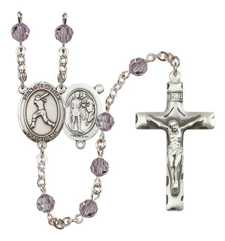 Sterling Silver 6mm Austrian Crystal Saint Sebastian / Softball Rosary in Light Amethyst