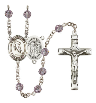 Sterling Silver 6mm Austrian Crystal Saint Sebastian / Rugby Rosary in Light Amethyst