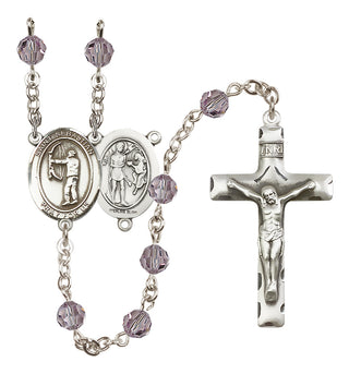 Sterling Silver 6mm Austrian Crystal Saint Sebastian / Archery Rosary in Light Amethyst