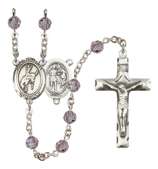 Sterling Silver 6mm Austrian Crystal Saint Sebastian / Rodeo Rosary in Light Amethyst