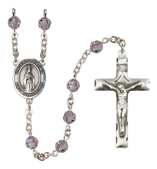 Sterling Silver 6mm Austrian Crystal Virgen del Fatima Rosary in Light Amethyst