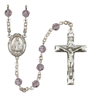 Sterling Silver 6mm Austrian Crystal Infant of Prague Rosary in Light Amethyst