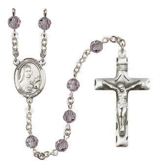 Sterling Silver 6mm Austrian Crystal Saint Therese of Lisieux Rosary in Light Amethyst