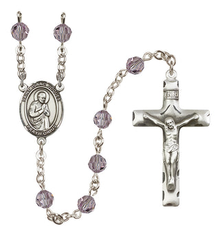 Sterling Silver 6mm Austrian Crystal Saint Isaac Jogues Rosary in Light Amethyst