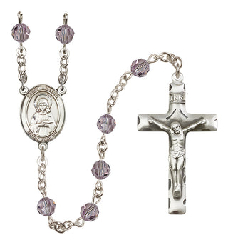 Sterling Silver 6mm Austrian Crystal Saint Lillian Rosary in Light Amethyst