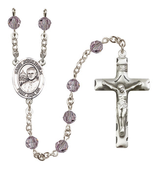 Sterling Silver 6mm Austrian Crystal Saint John Paul II Rosary in Light Amethyst