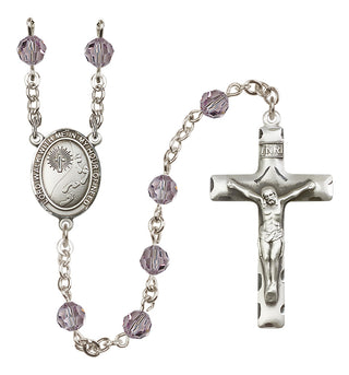 Sterling Silver 6mm Austrian Crystal Footprints / Cross Rosary in Light Amethyst