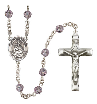 Sterling Silver 6mm Austrian Crystal Virgen del Carmen Rosary in Light Amethyst