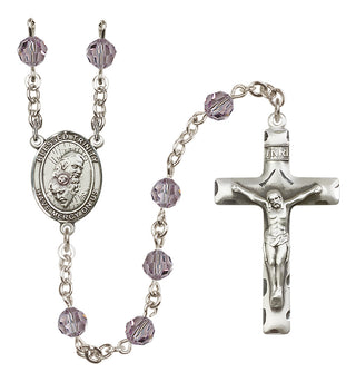 Sterling Silver 6mm Austrian Crystal Blessed Trinity Rosary in Light Amethyst