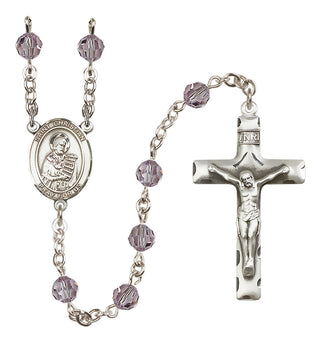 Sterling Silver 6mm Austrian Crystal Saint Christian Demosthenes Rosary in Light Amethyst