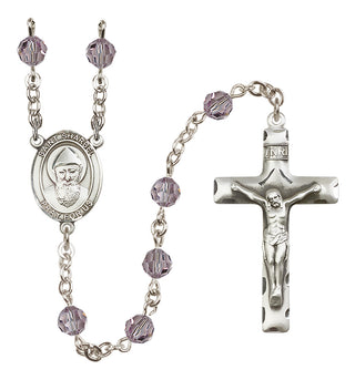 Sterling Silver 6mm Austrian Crystal Saint Sharbel Rosary in Light Amethyst