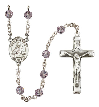 Sterling Silver 6mm Austrian Crystal Saint John Vianney Rosary in Light Amethyst