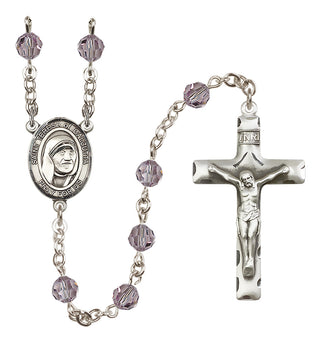 Sterling Silver 6mm Austrian Crystal Saint Teresa of Calcutta Rosary in Light Amethyst