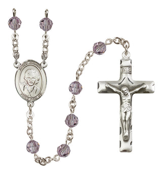 Sterling Silver 6mm Austrian Crystal Saint Gianna Beretta Molla Rosary in Light Amethyst
