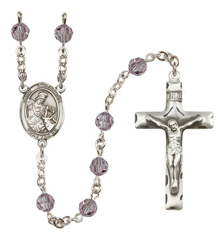 Sterling Silver 6mm Austrian Crystal Saint Eustachius Rosary in Light Amethyst